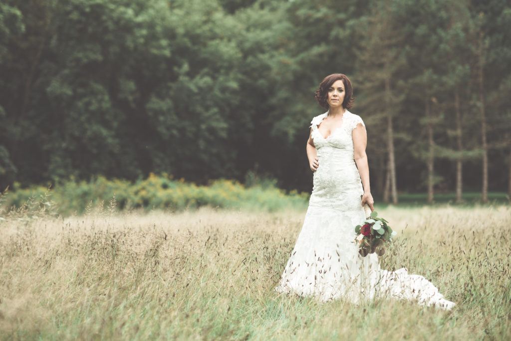 bridal formal in field setting